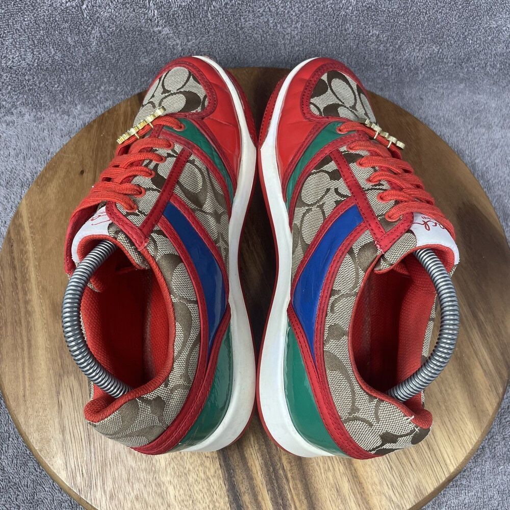 VTG Coach Sneakers Oriana Women's Size 9.5 Rhinestones Charms Logo Red Khaki Y2K - Picture 5 of 9
